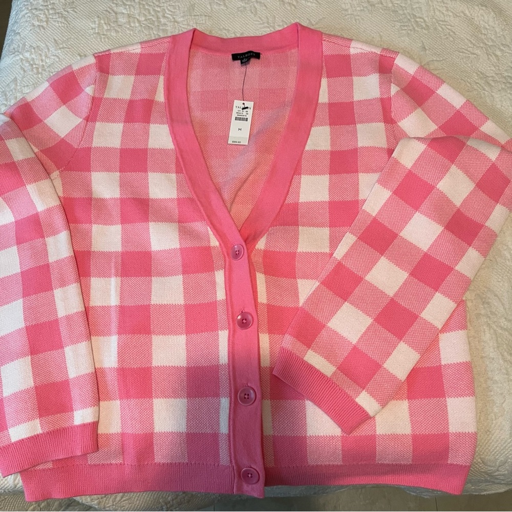 Talbots Charming Cardigan in Bubblegum Gingham